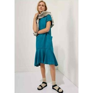 Anthropologie NEW Saturday Sunday Joella mid Blue Midi Dress with Ruffle Hem